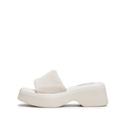 Beige Suede Platform Slides