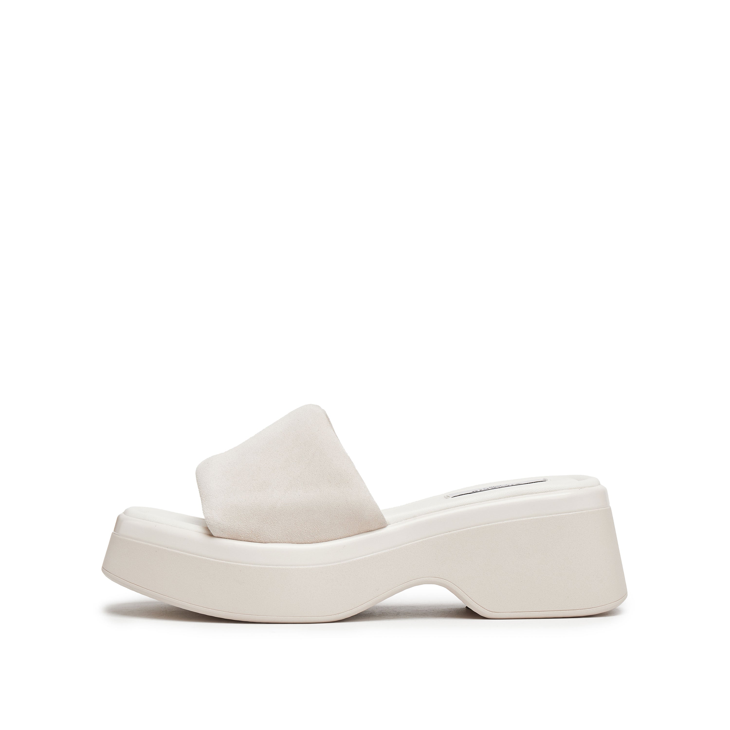 Beige Suede Platform Slides