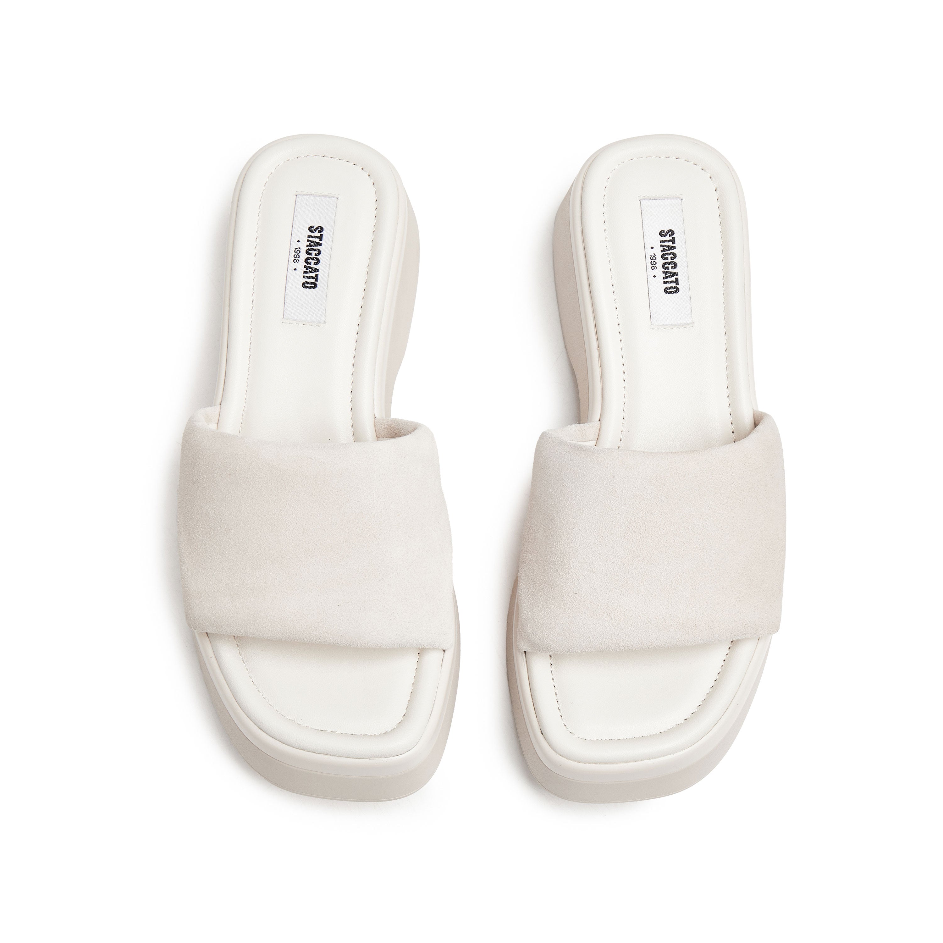 Beige Suede Platform Slides