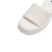 Beige Suede Platform Slides