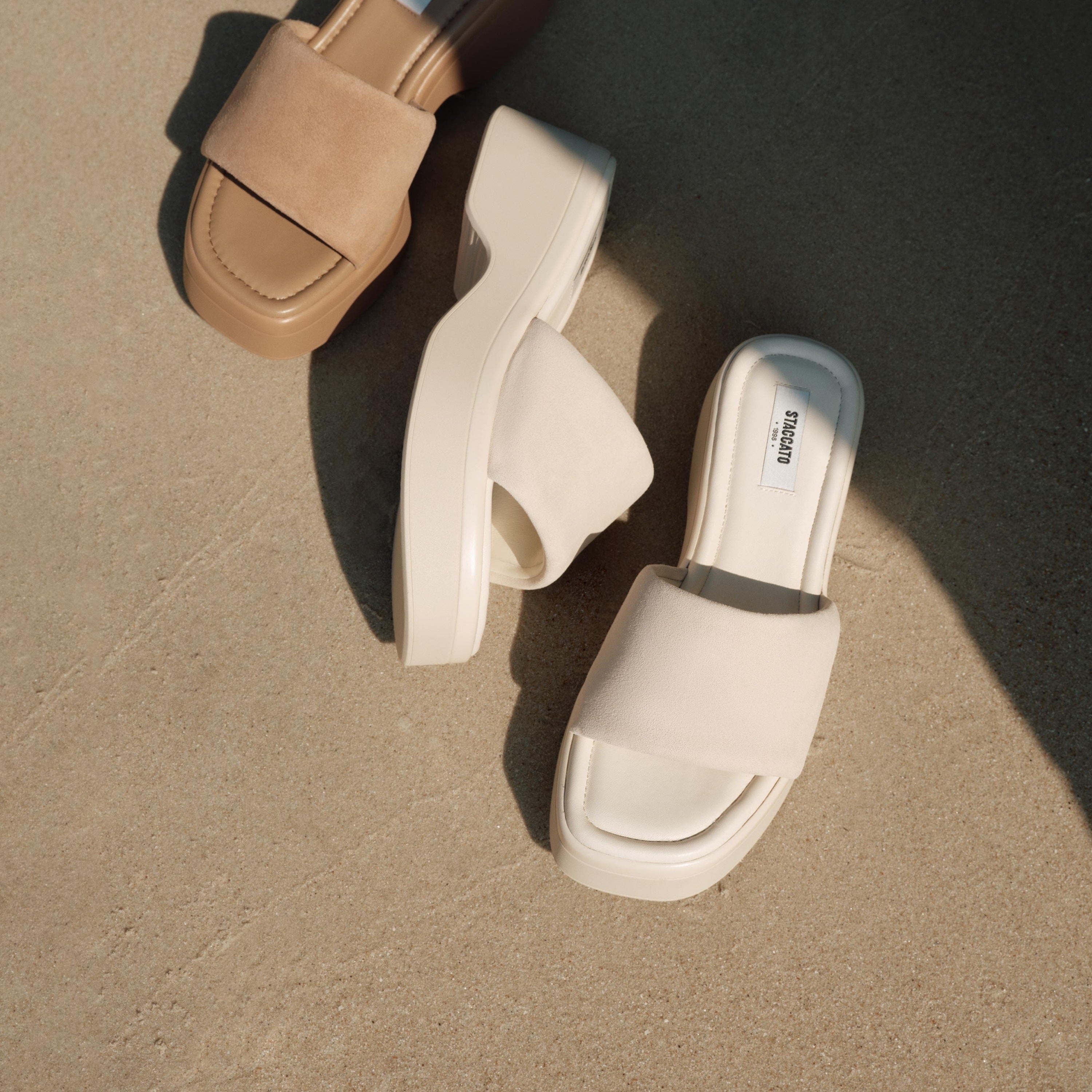 Beige Suede Platform Slides