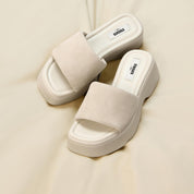 Beige Suede Platform Slides