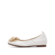 White Flower Leather Ballerina Flats