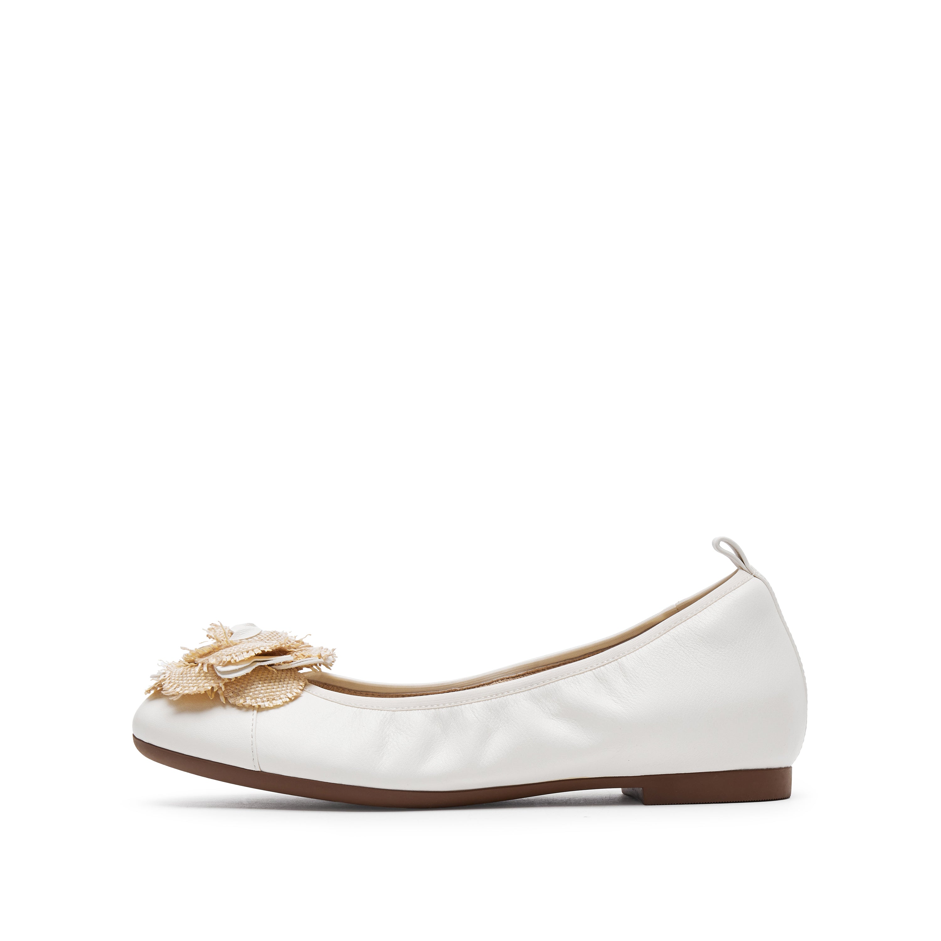 White Flower Leather Ballerina Flats