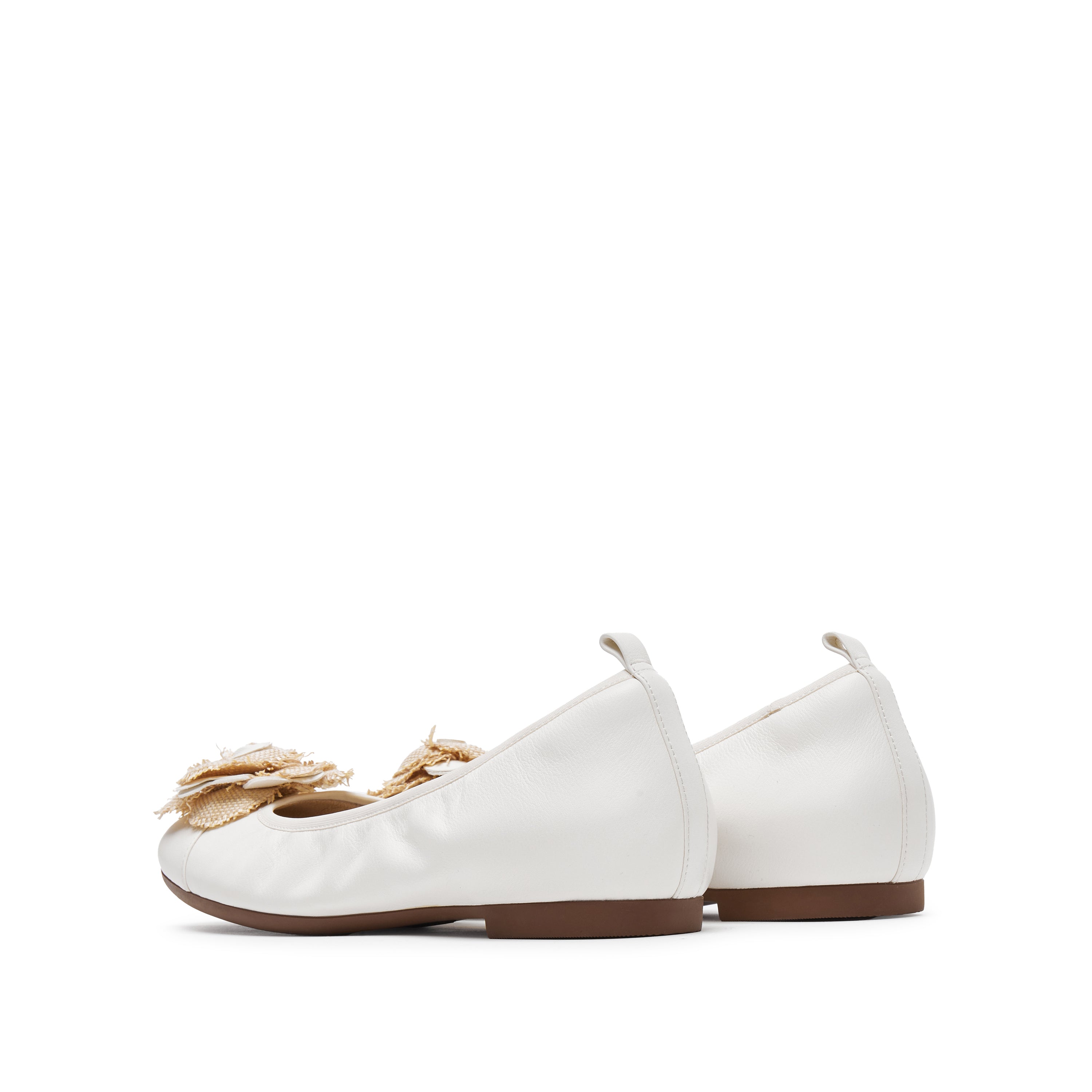 White Flower Leather Ballerina Flats