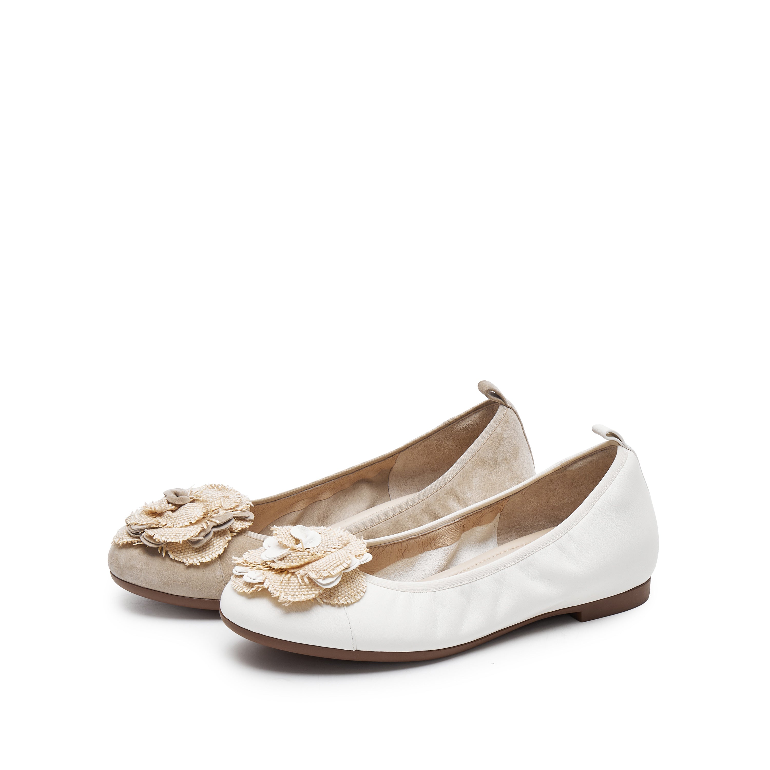 White Flower Leather Ballerina Flats