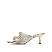 Gold Metallic Double Bows Heeled Sandals