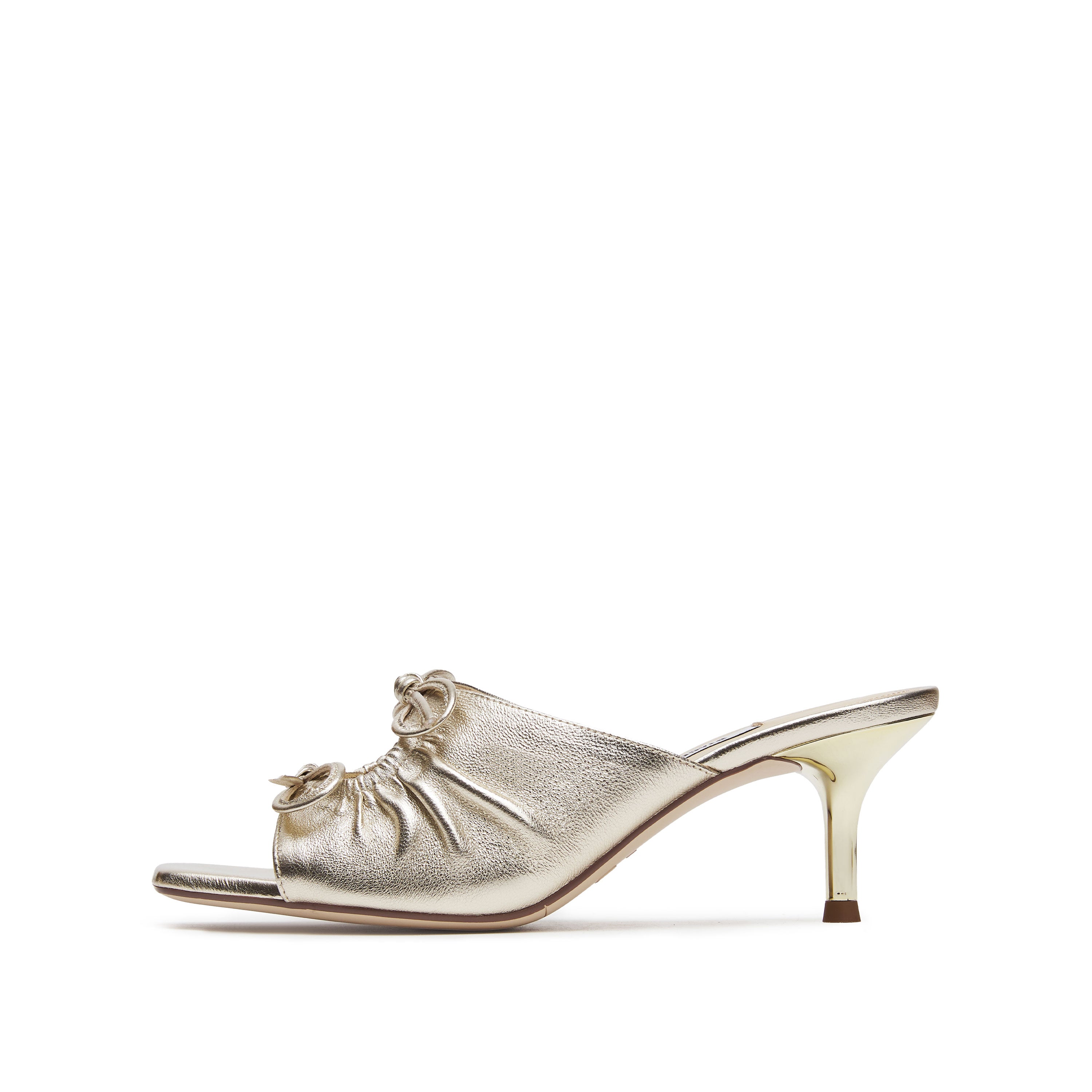 Gold Metallic Double Bows Heeled Sandals