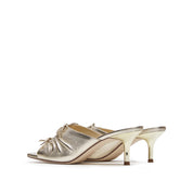 Gold Metallic Double Bows Heeled Sandals