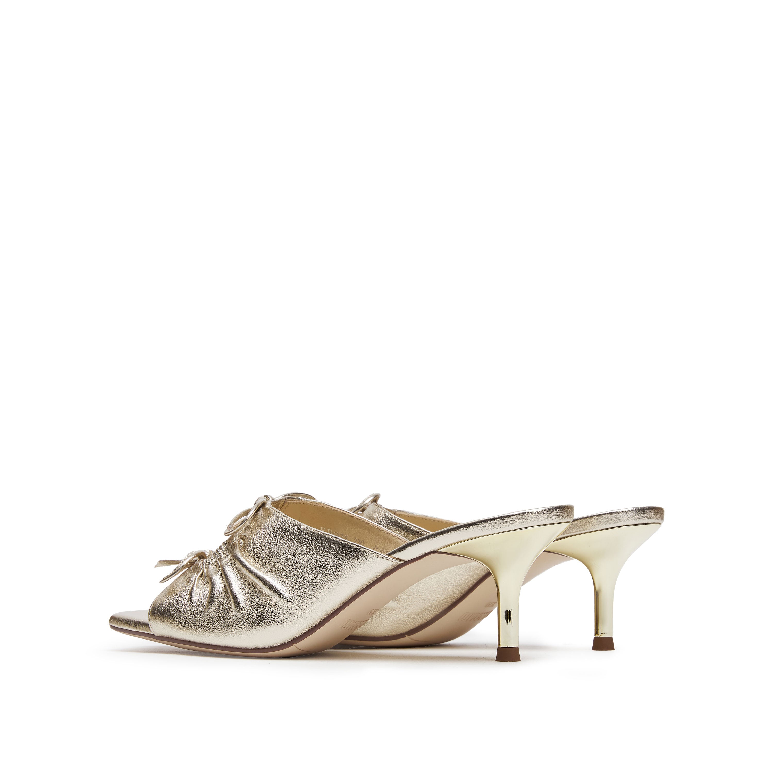 Gold Metallic Double Bows Heeled Sandals