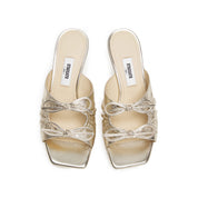 Gold Metallic Double Bows Heeled Sandals