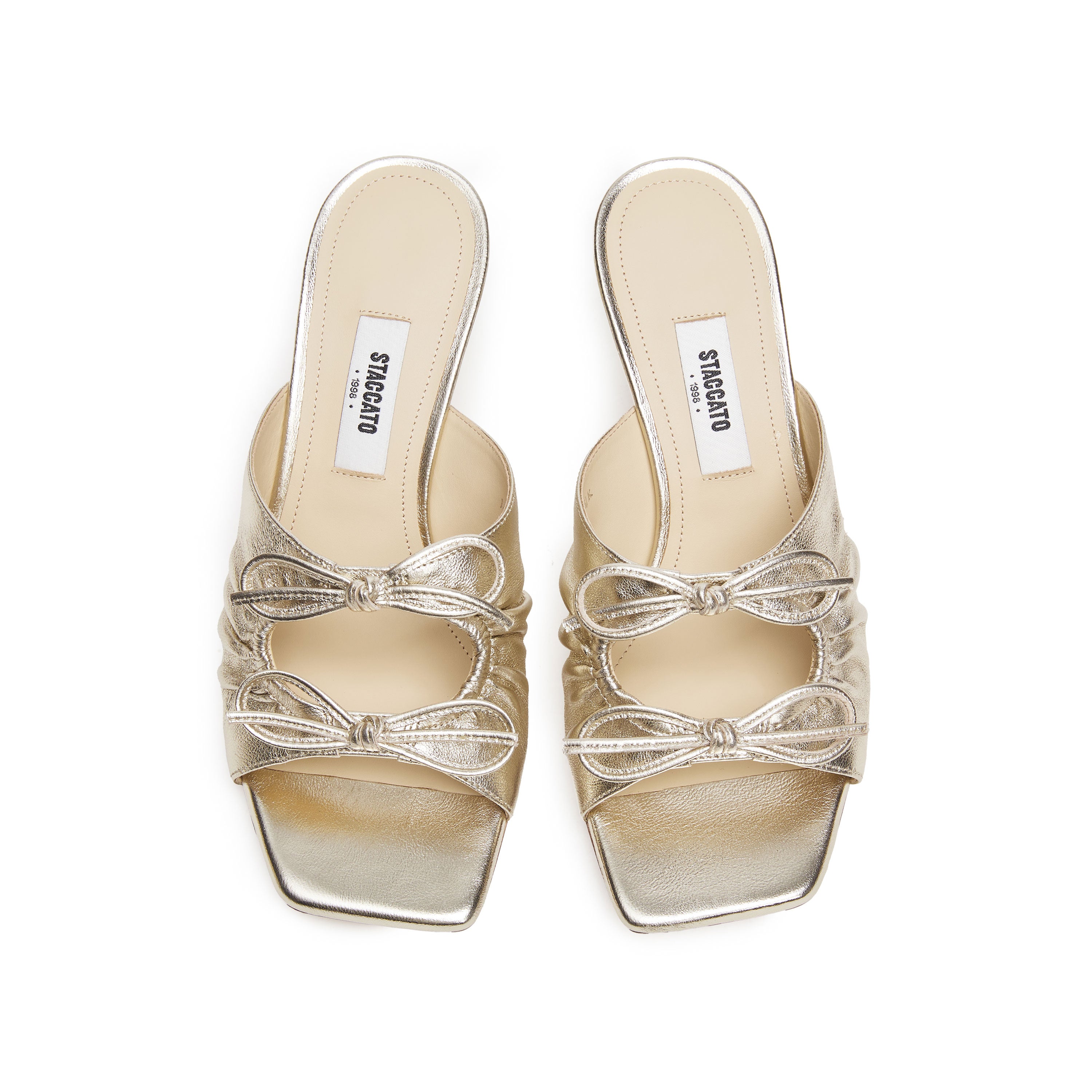 Gold Metallic Double Bows Heeled Sandals