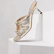 Gold Metallic Double Bows Heeled Sandals