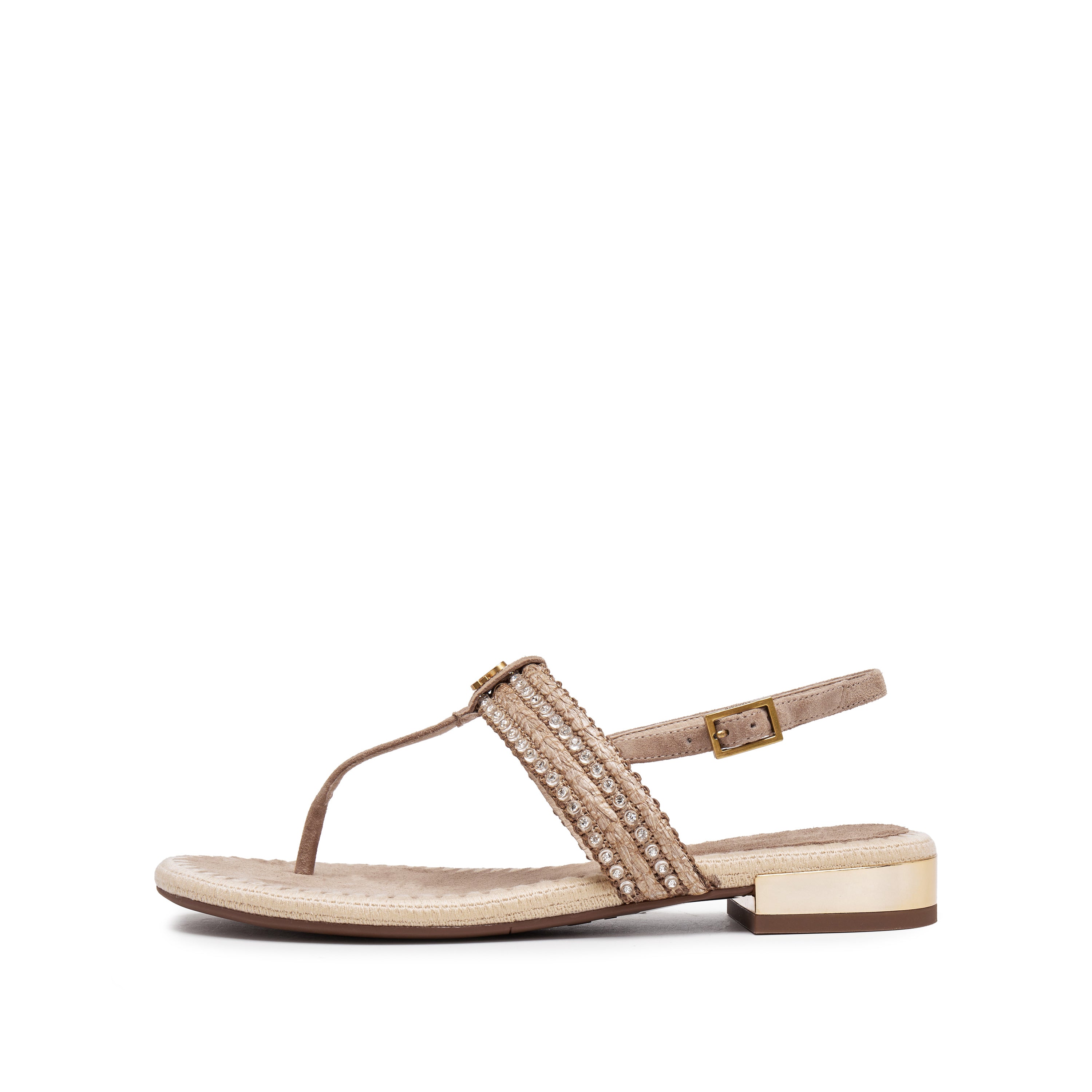 Taupe Crystal Straw Thong Slingback Sandals