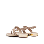 Taupe Crystal Straw Thong Slingback Sandals