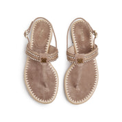 Taupe Crystal Straw Thong Slingback Sandals