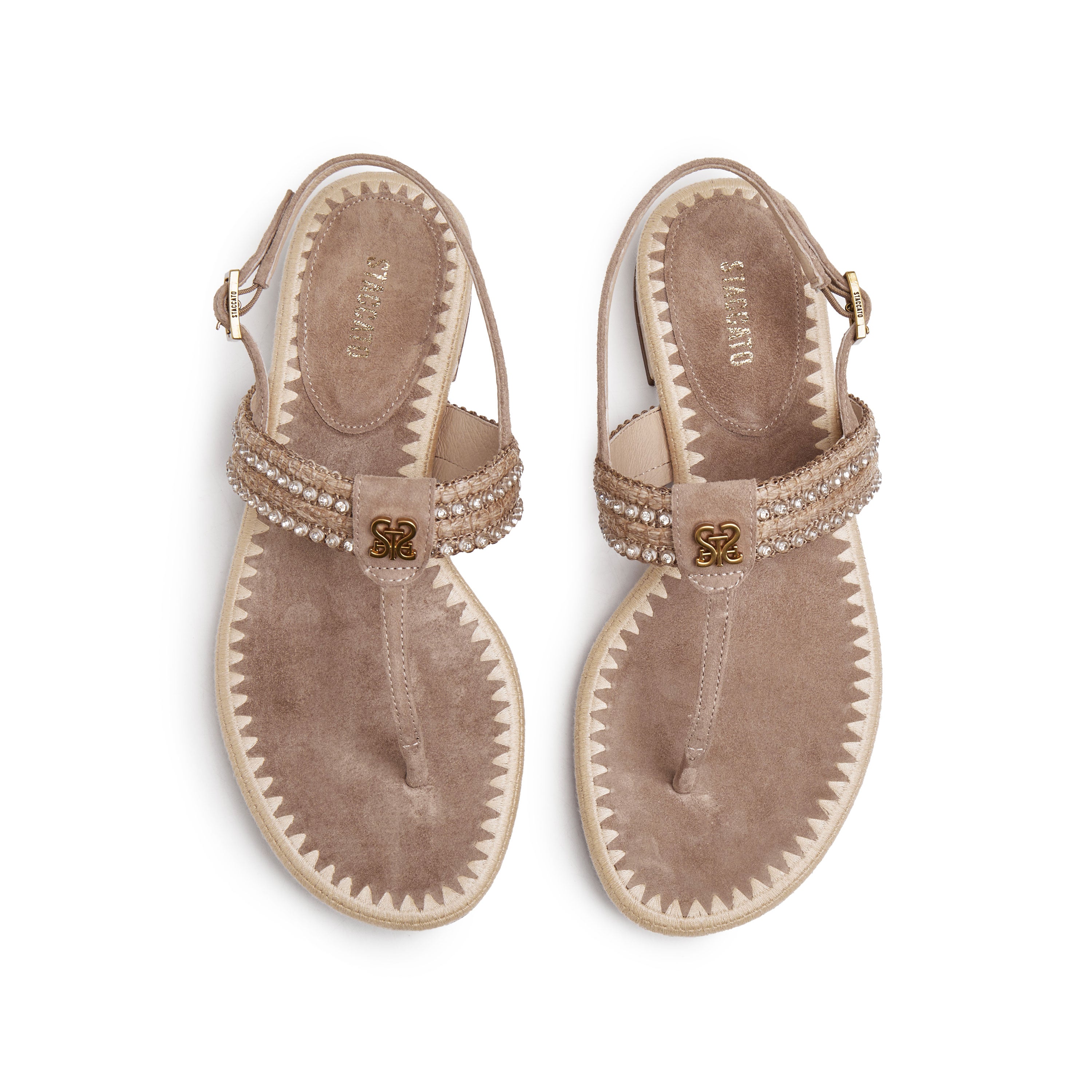 Taupe Crystal Straw Thong Slingback Sandals