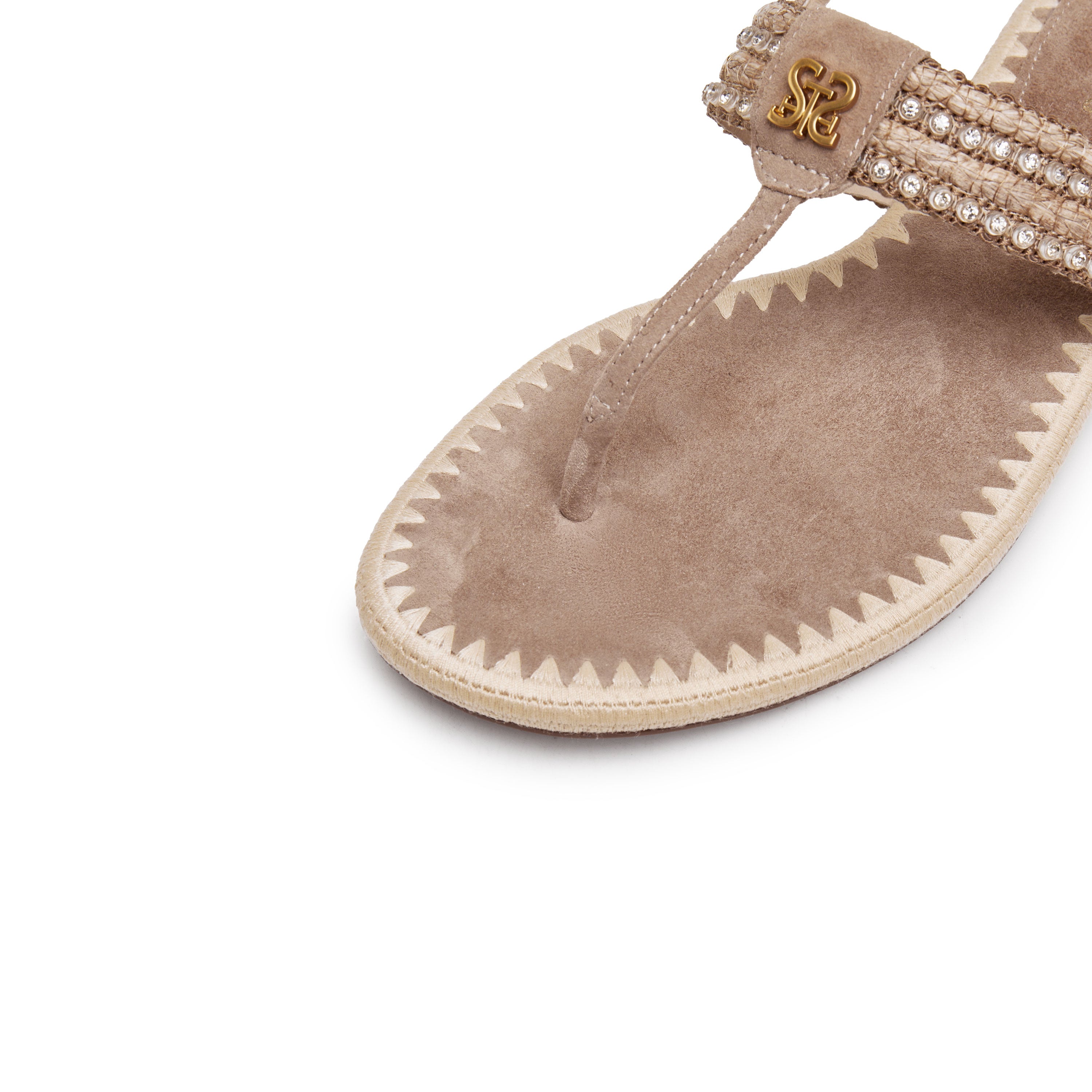 Taupe Crystal Straw Thong Slingback Sandals