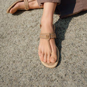 Taupe Crystal Straw Thong Slingback Sandals