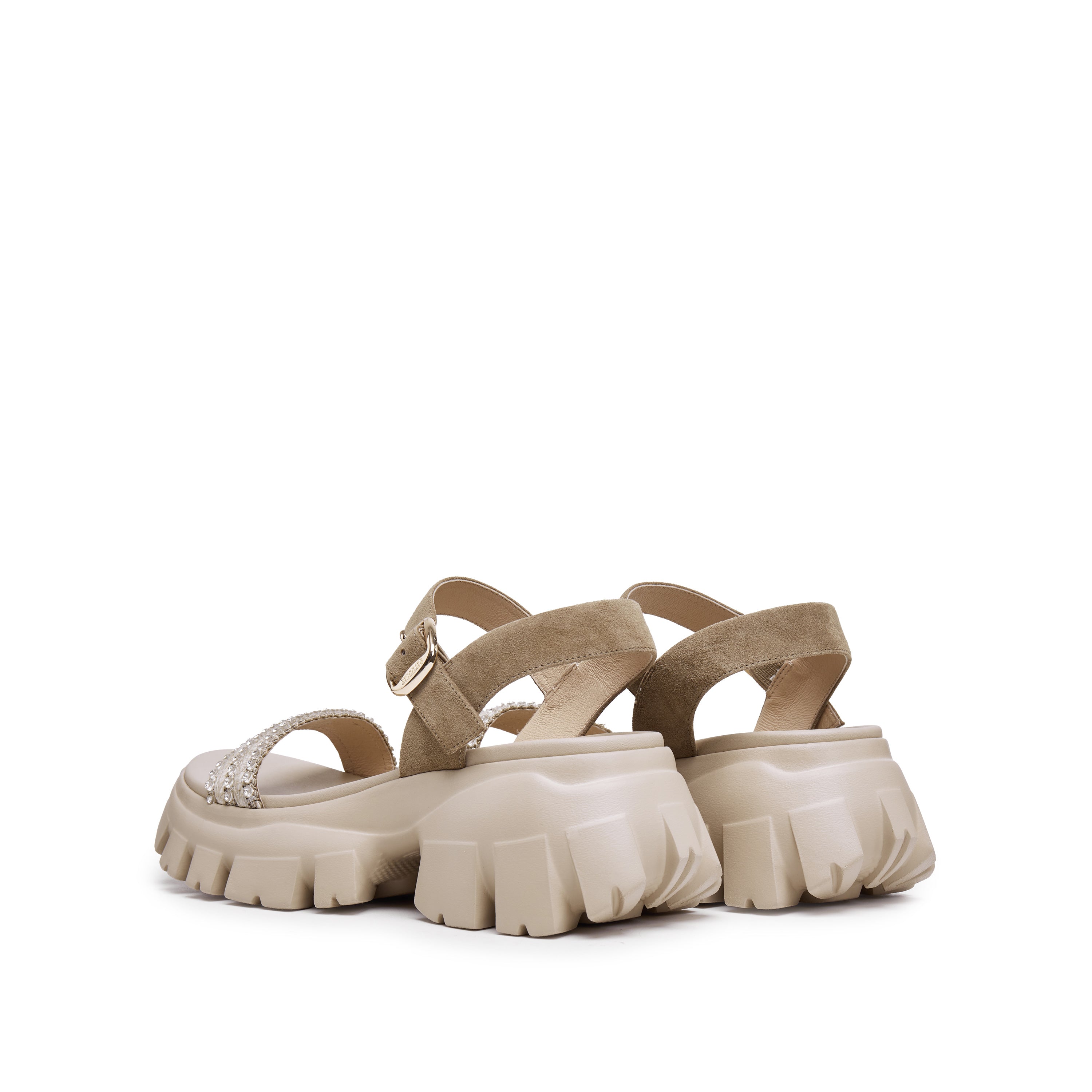 Sand Suede Crystal Straw Strap Sandals