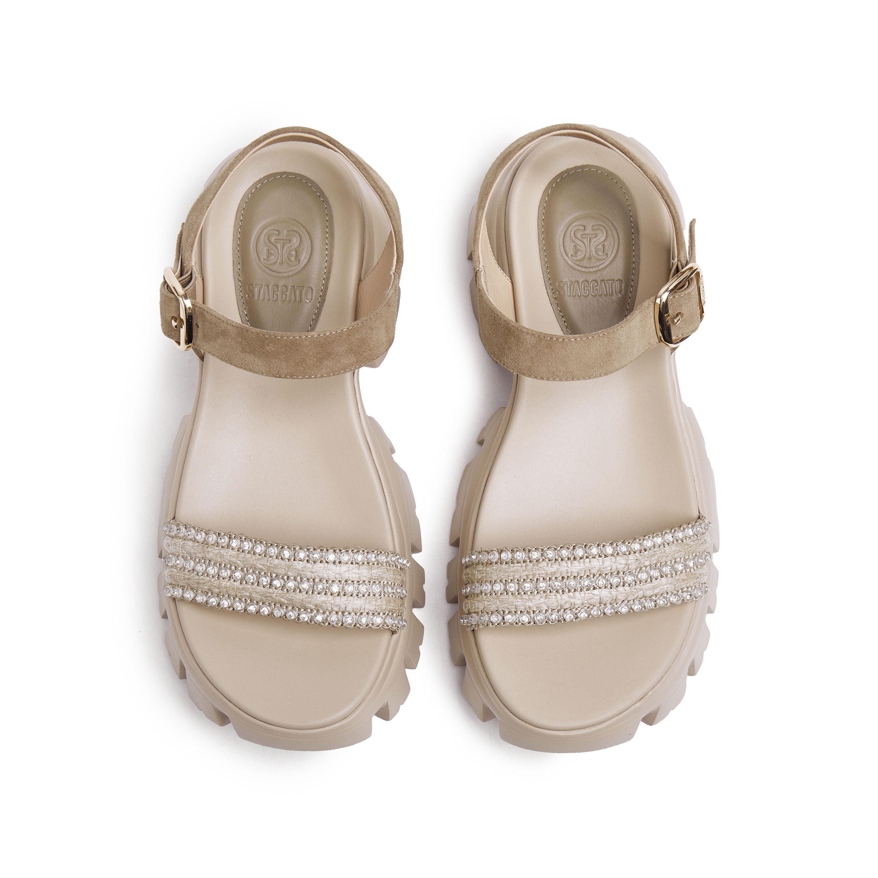 Sand Suede Crystal Straw Strap Sandals