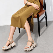 Sand Suede Crystal Straw Strap Sandals