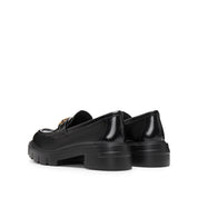 Black Signature Golden Ring Leaf Leather Loafers