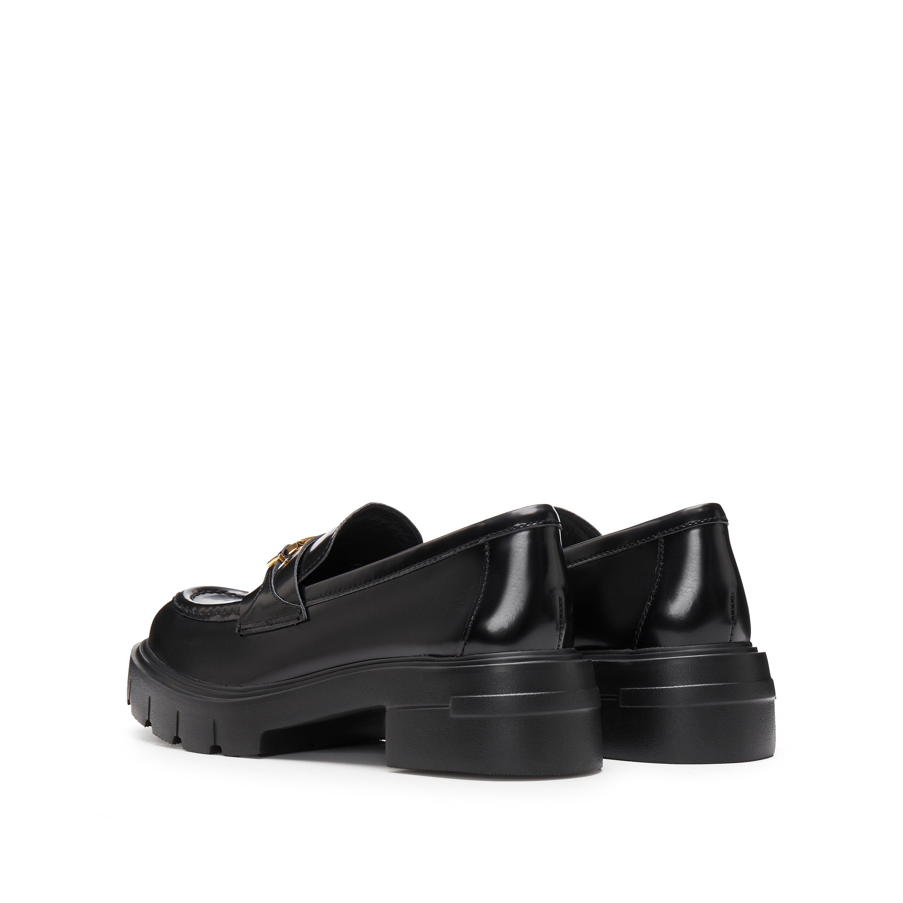 Black Signature Golden Ring Leaf Leather Loafers