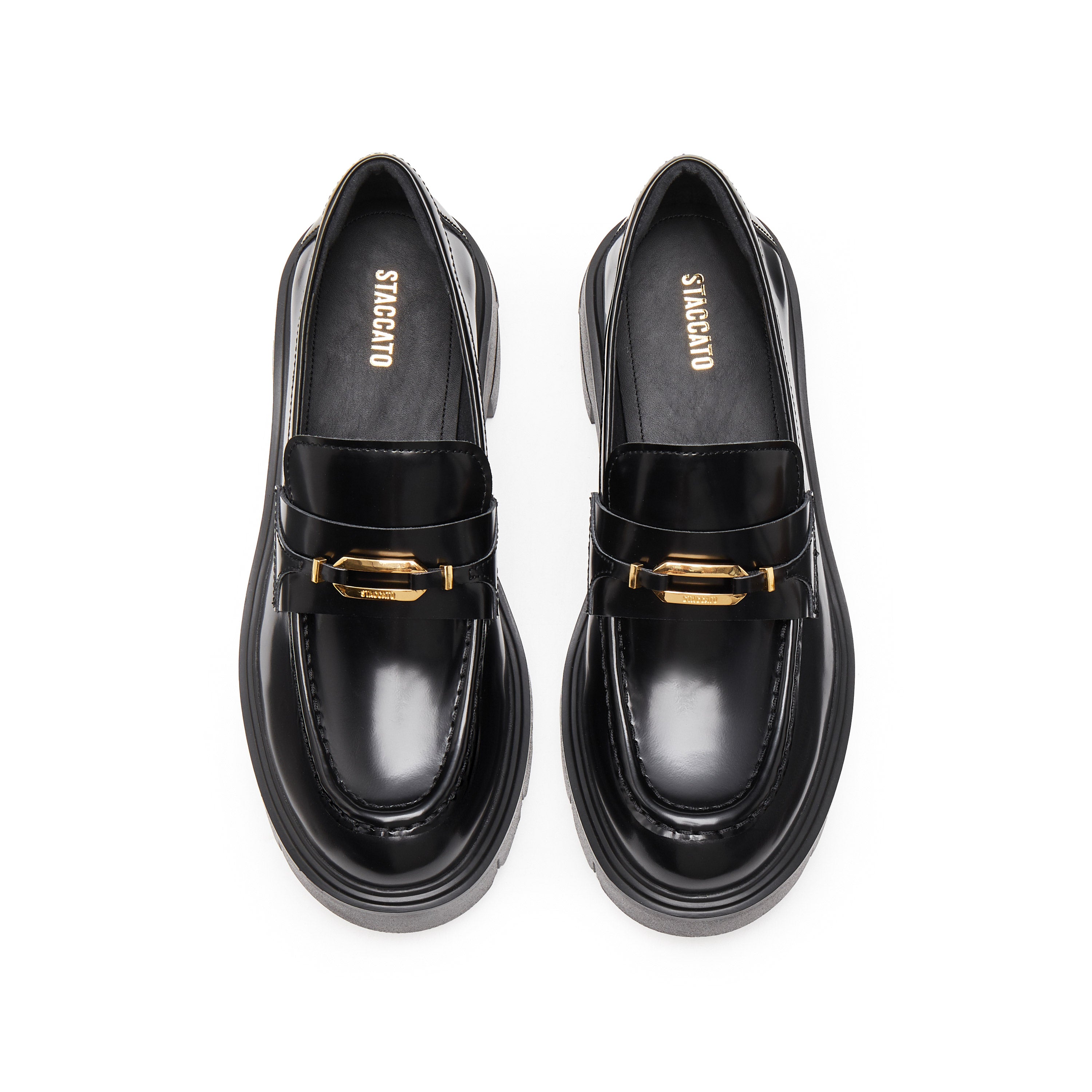 Black Signature Golden Ring Leaf Leather Loafers