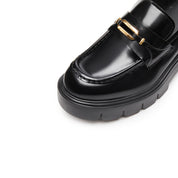 Black Signature Golden Ring Leaf Leather Loafers