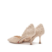 Taupe Lace Pointed Heeled Pumps