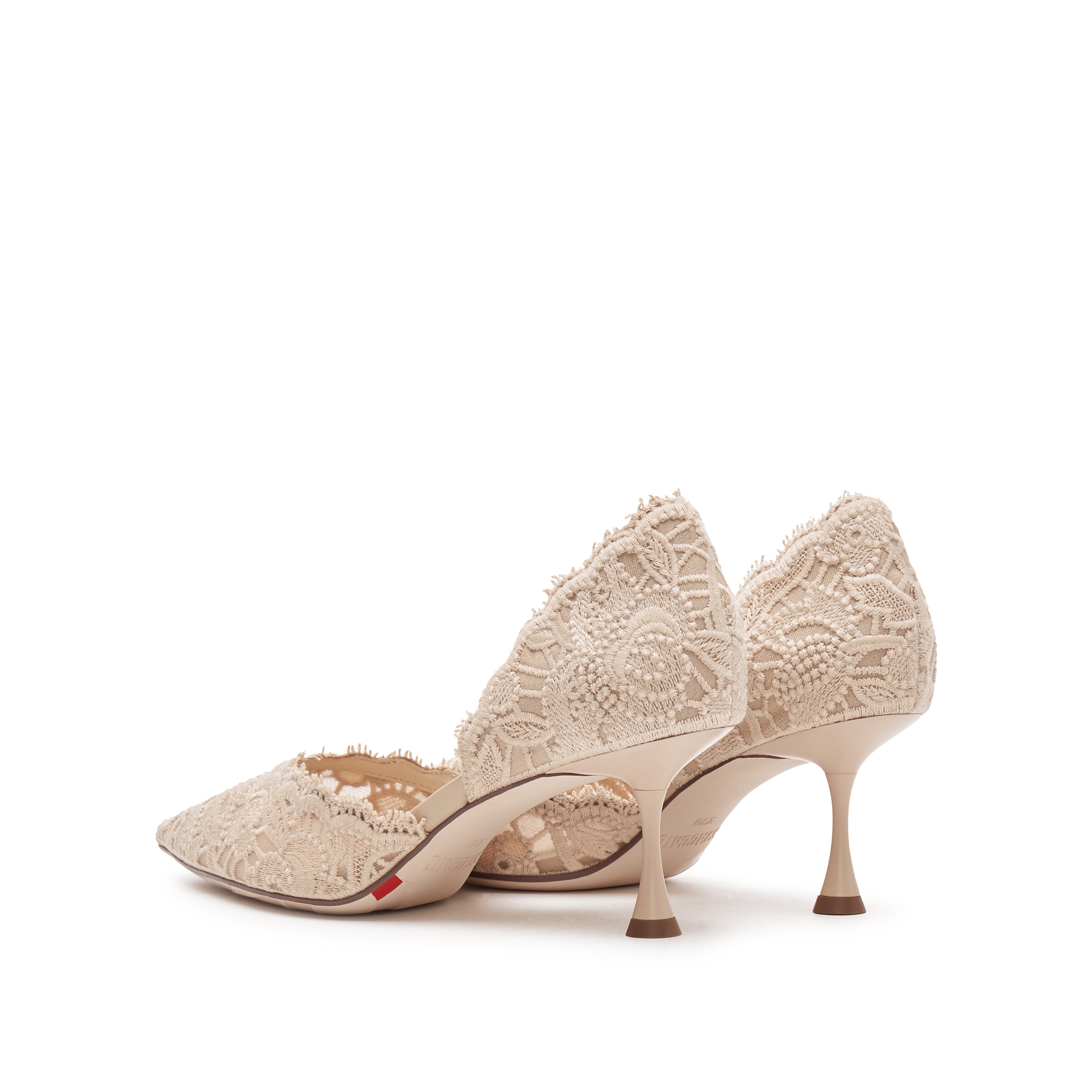 Taupe Lace Pointed Heeled Pumps