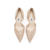 Taupe Lace Pointed Heeled Pumps