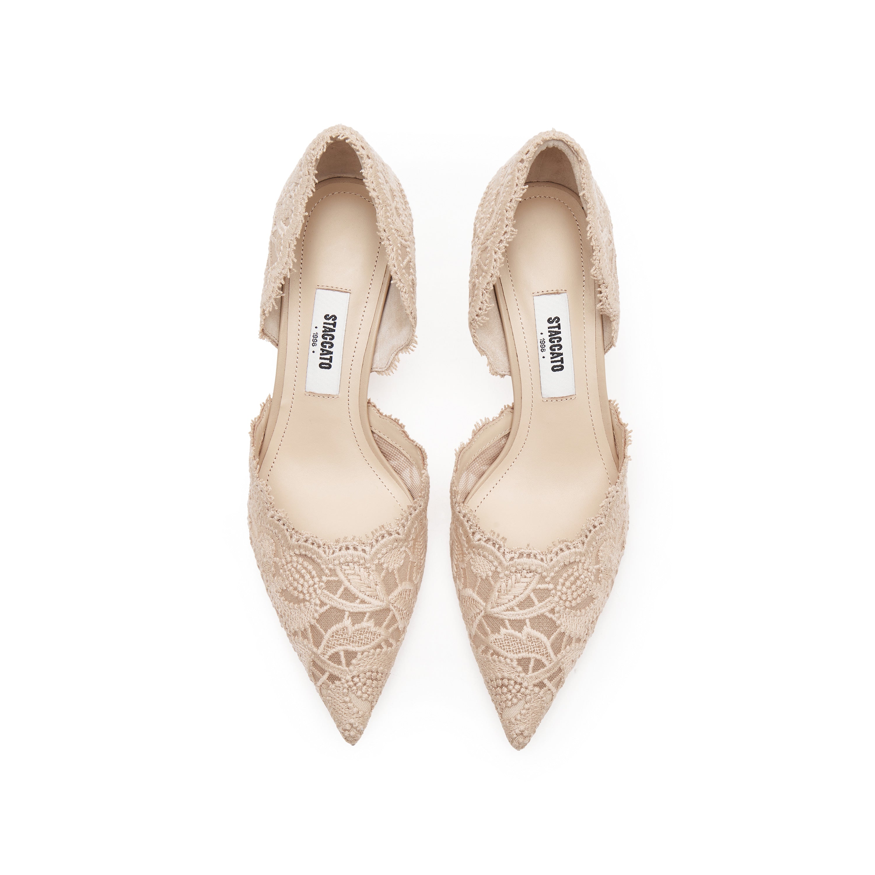 Taupe Lace Pointed Heeled Pumps