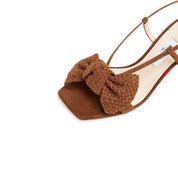 Brown Woven-Bow Slingback Sandals