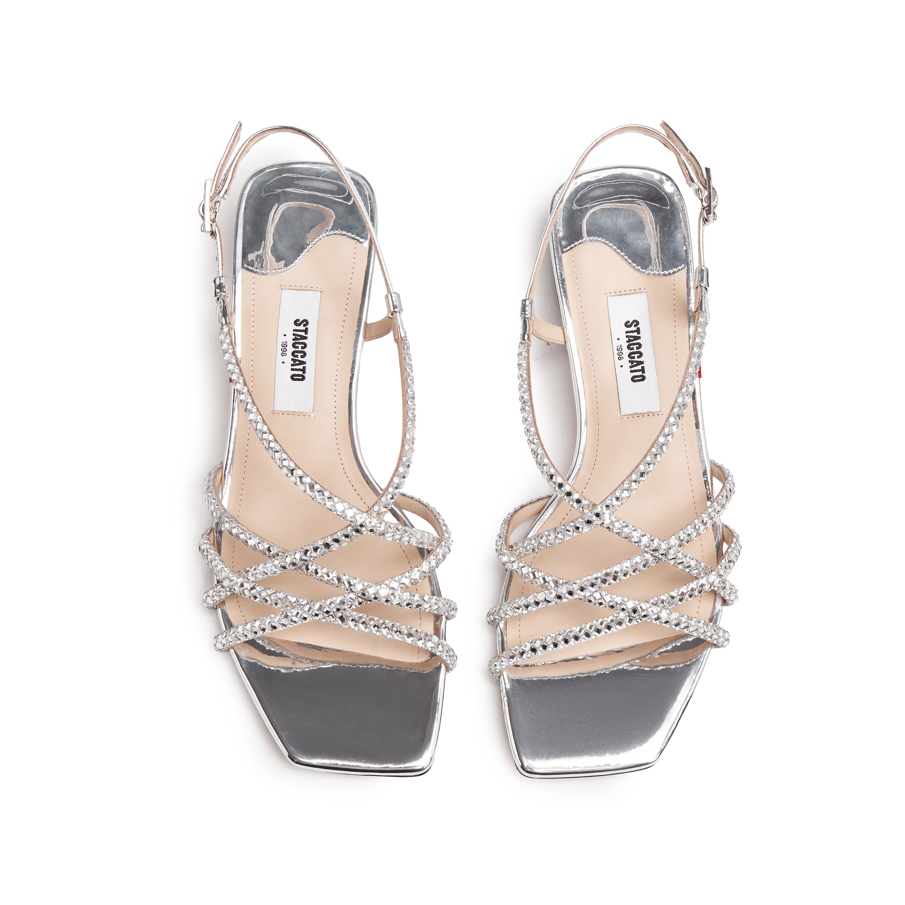 Silver Crystal Strappy Slingback Sandals