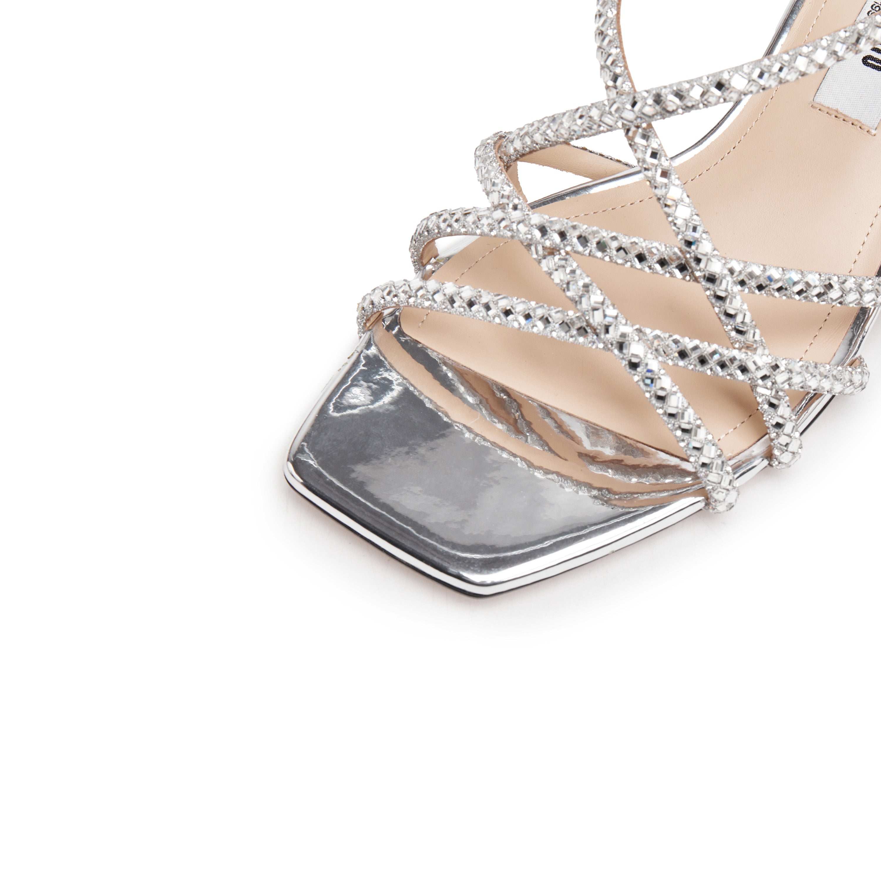 Silver Crystal Strappy Slingback Sandals