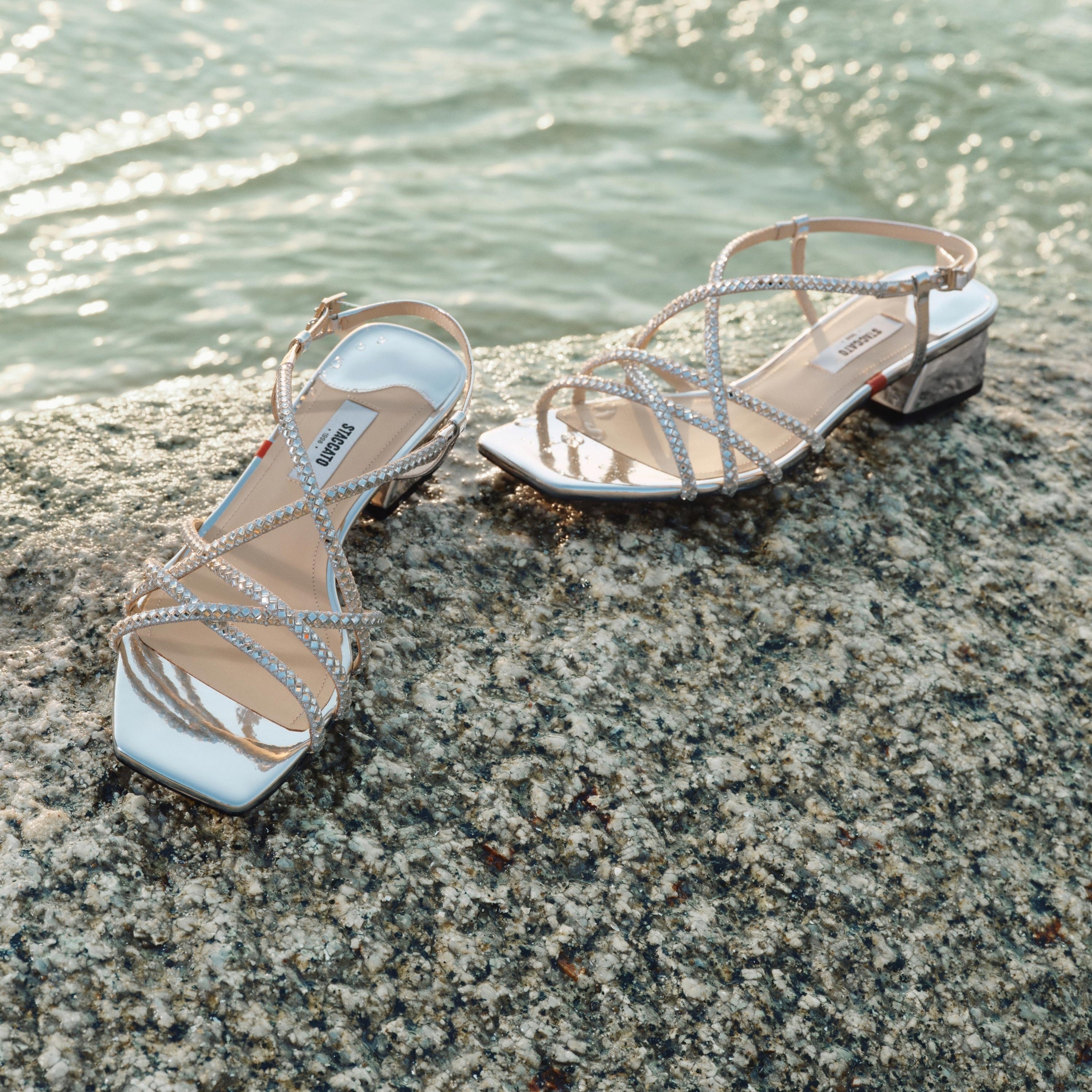 Silver Crystal Strappy Slingback Sandals