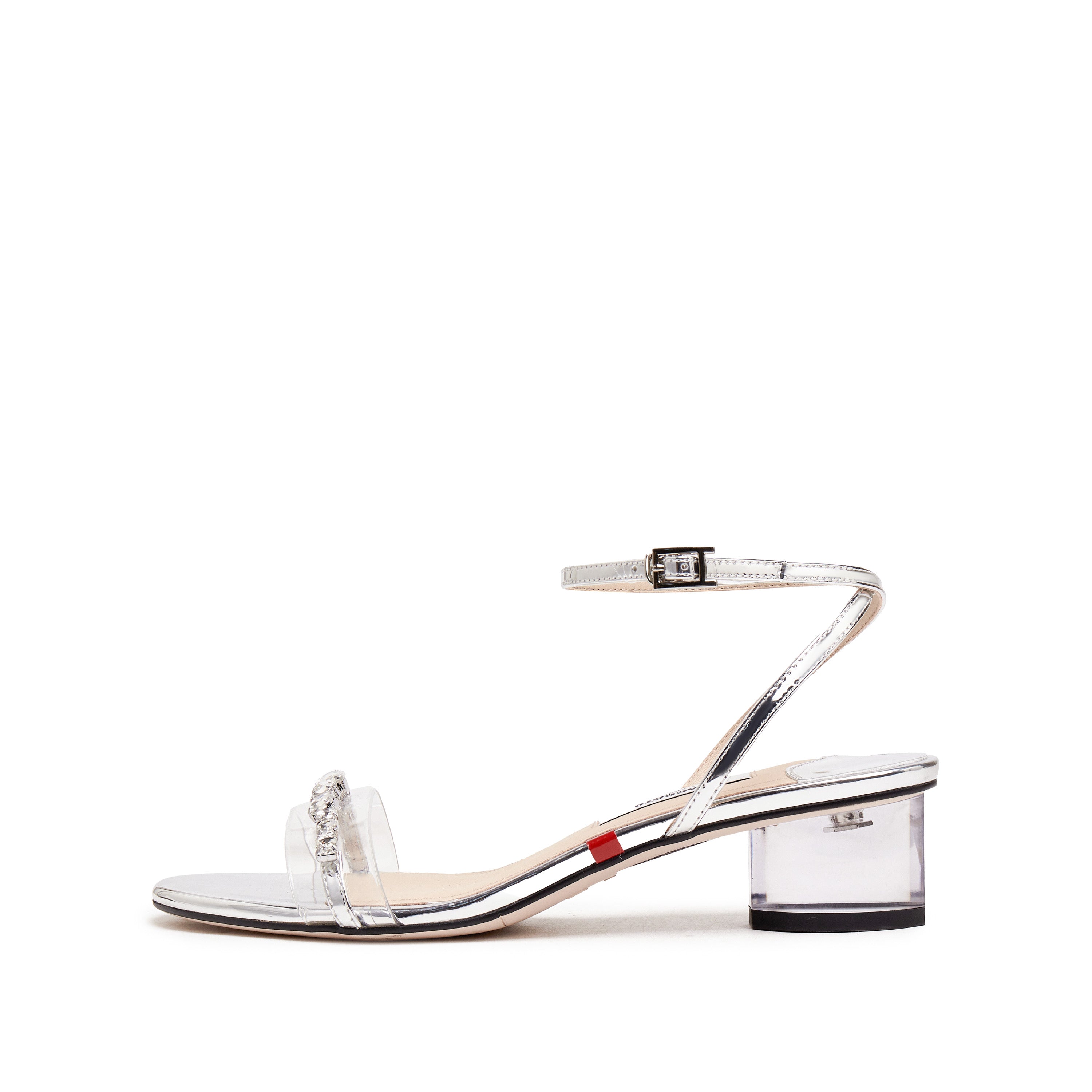 Silver Crystal Heel Ankle-Strap Sandals
