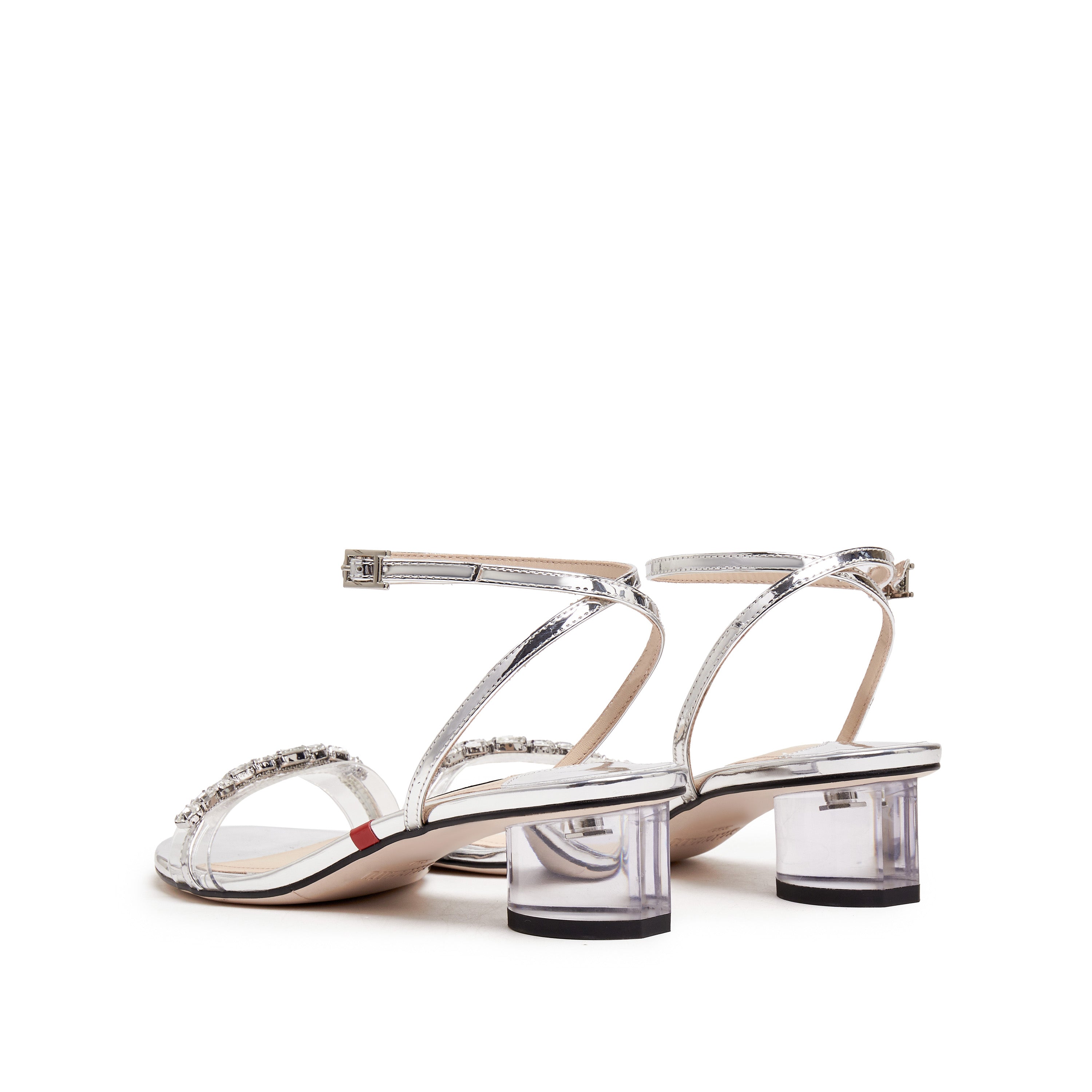 Silver Crystal Heel Ankle-Strap Sandals