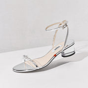 Silver Crystal Heel Ankle-Strap Sandals