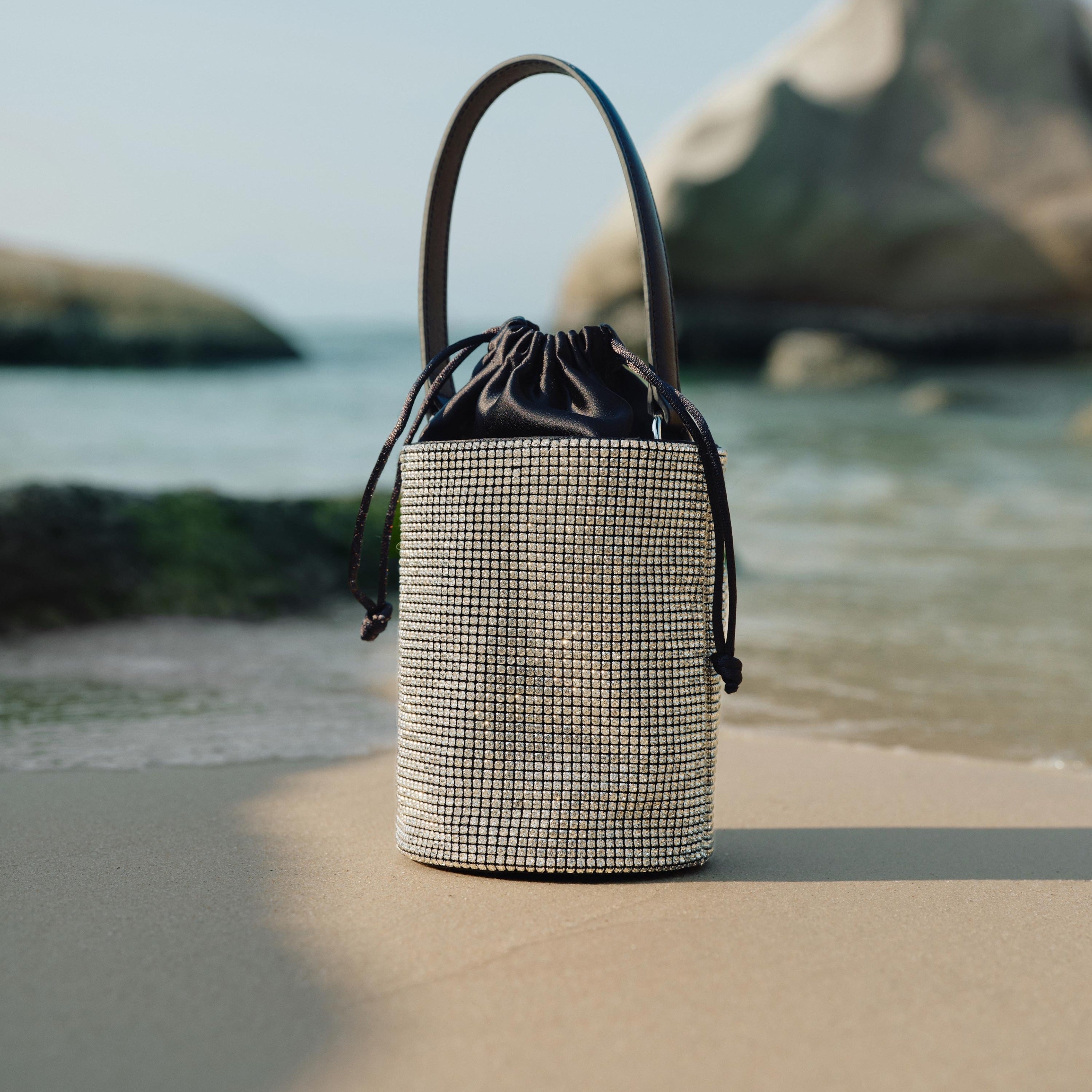 Crystal Tassel Top Handle Bucket Bag
