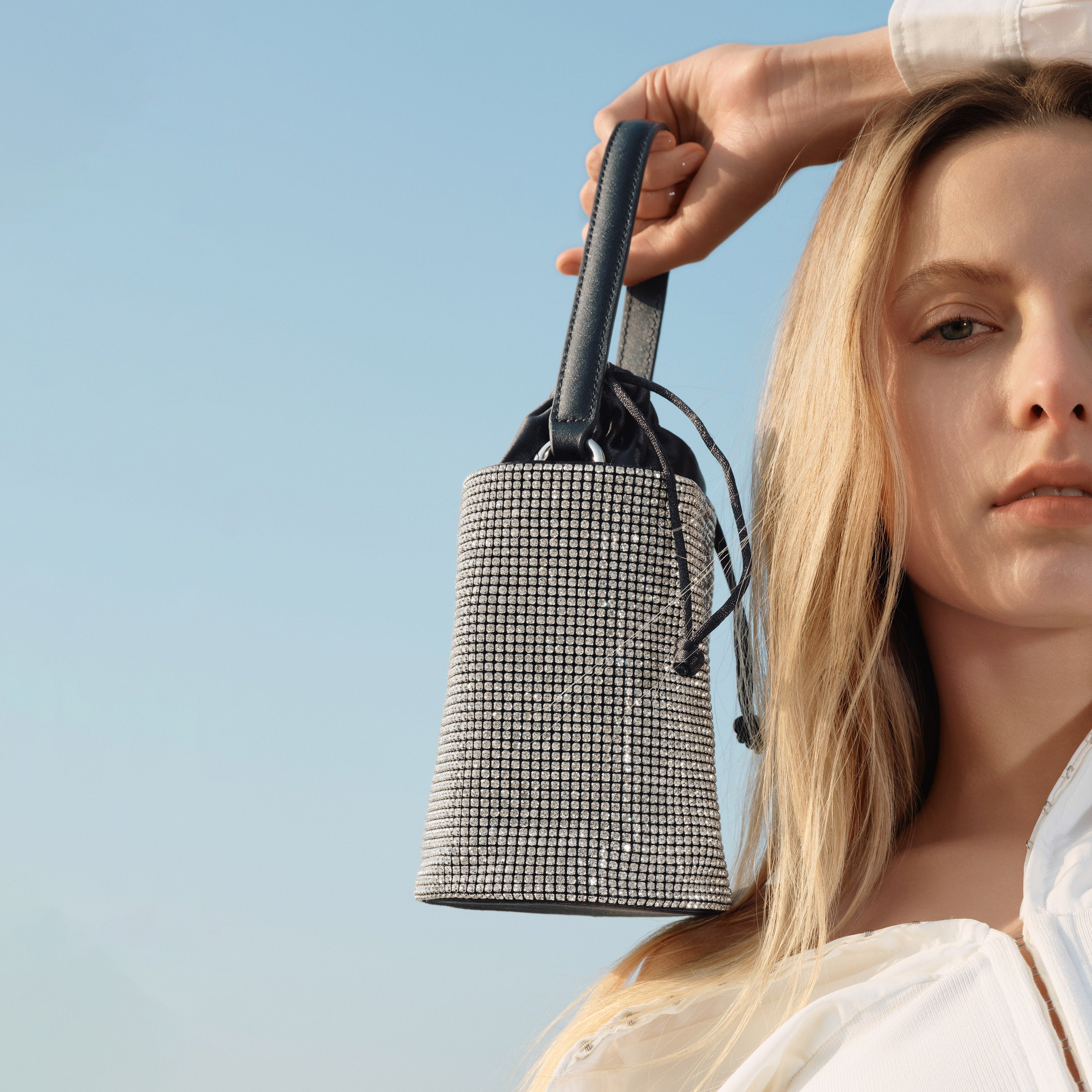 Crystal Tassel Top Handle Bucket Bag
