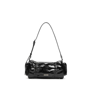 Black Waxy Leather Cylinder Shoulder Bag