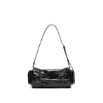 Load image into Gallery viewer, Black Waxy Leather Cylinder Shoulder Bag
