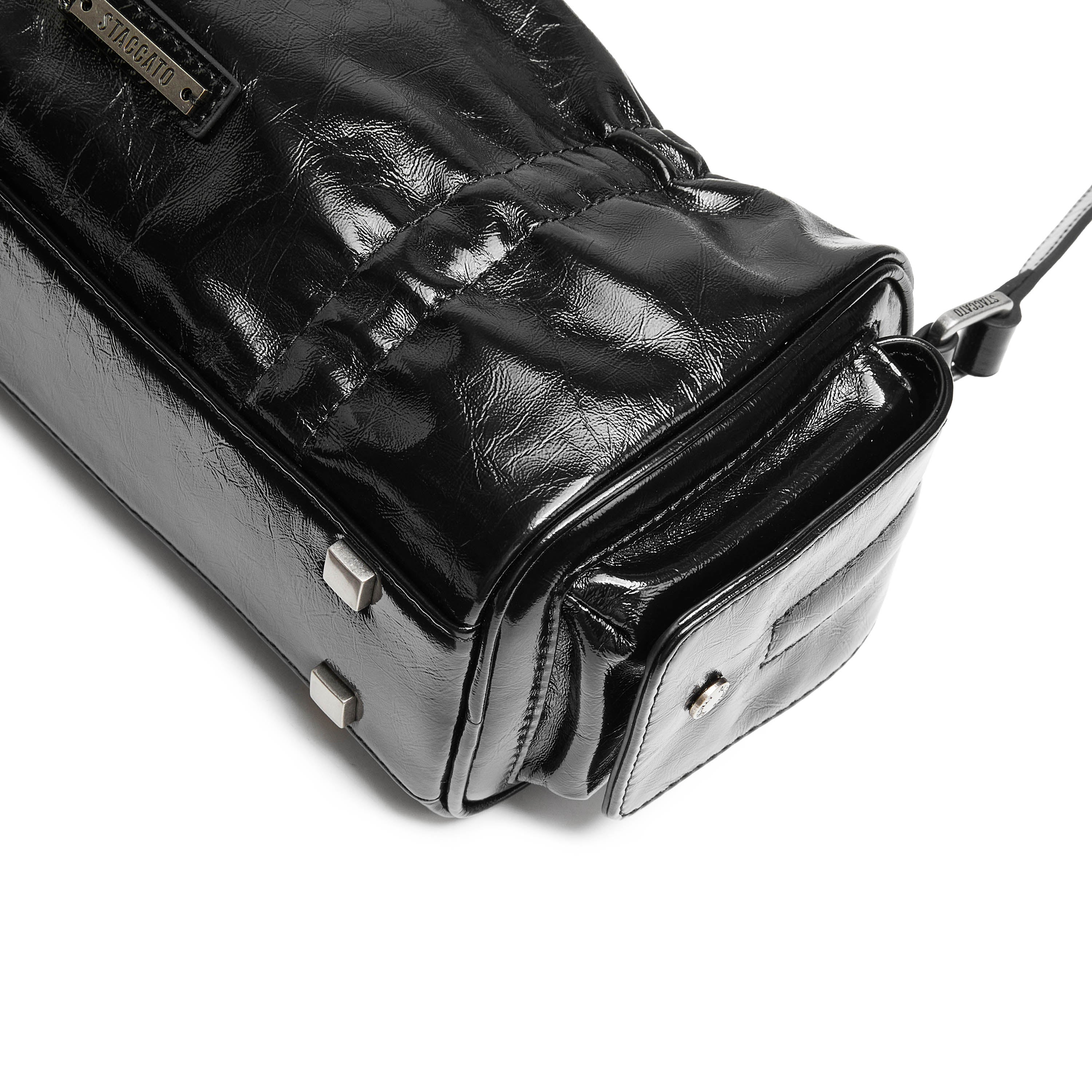 Black Waxy Leather Cylinder Shoulder Bag