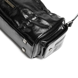 Black Waxy Leather Cylinder Shoulder Bag