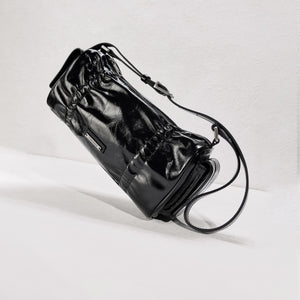 Black Waxy Leather Cylinder Shoulder Bag