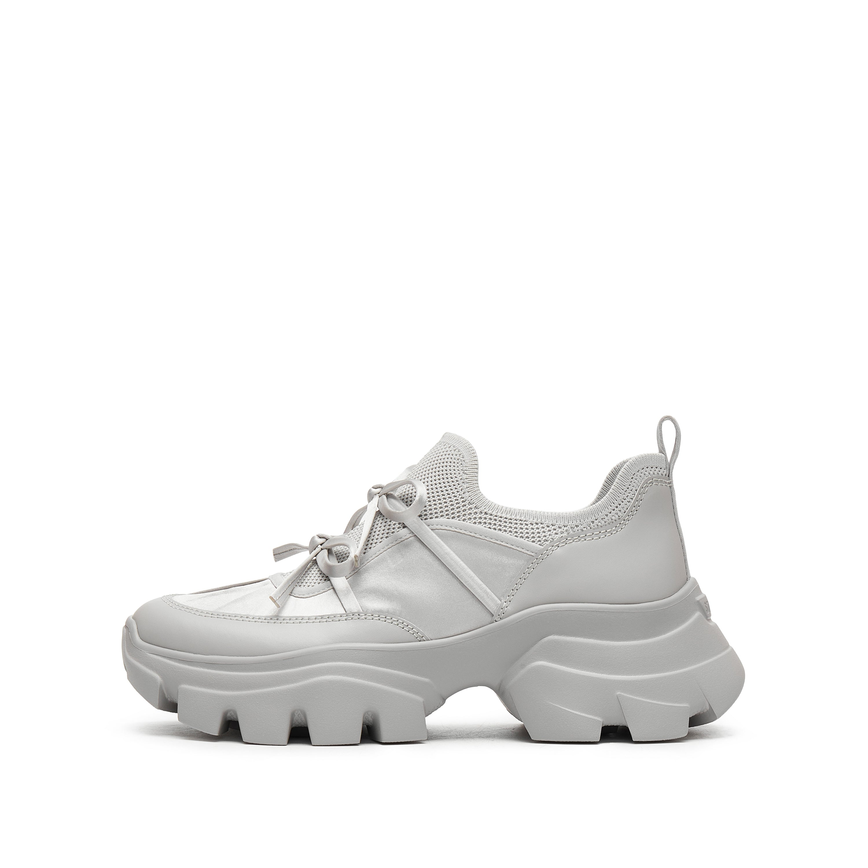 Grey Bows Satin Chunky Sneakers