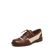 Liner Patch Brown Leather Lace up Kiltie Loafers